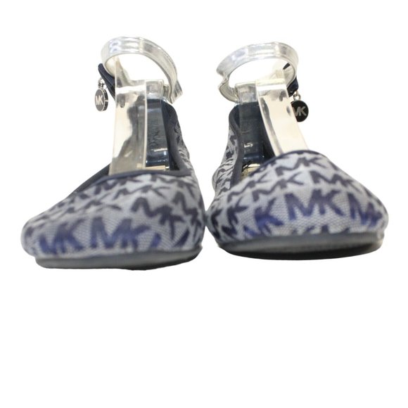 Michael Kors Fairleys Girls Sz 3 Silver Blue Logo Ankle Strap Ballet Flats Shoes - Picture 5 of 12